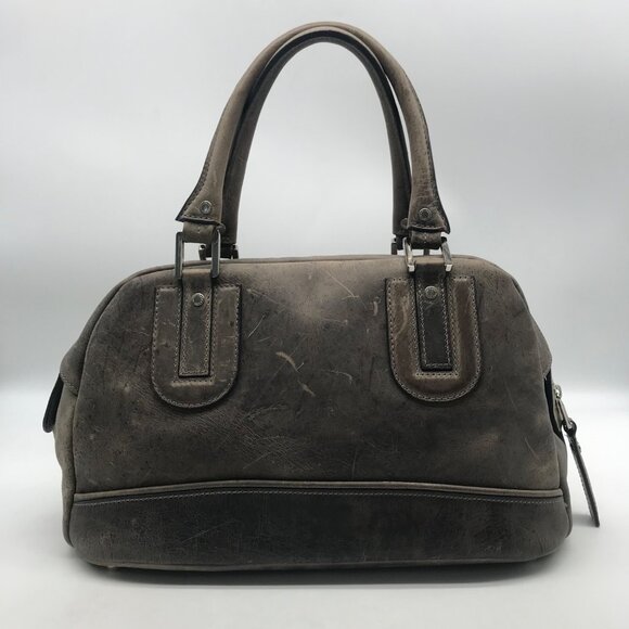 Longchamp Grey Distressed Leather Cosmo Satchel Bag - Picture 2 of 11
